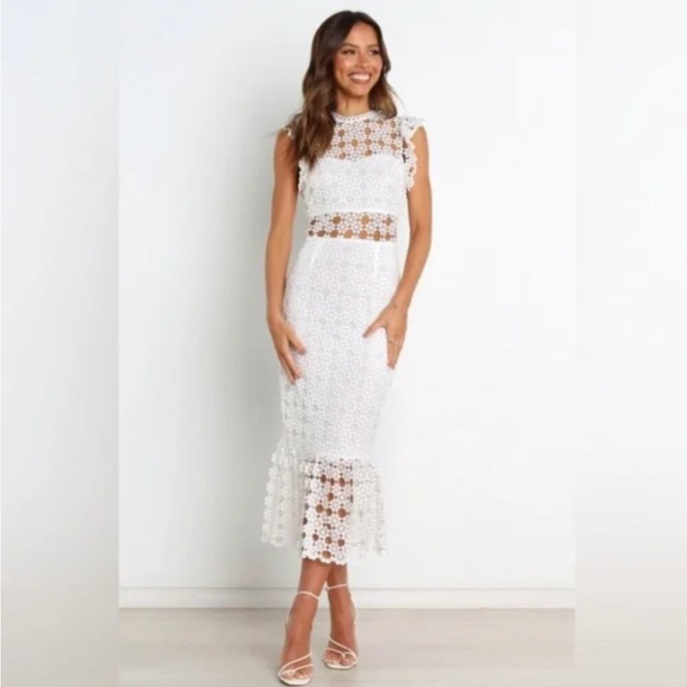 Petal & pup crochet lace fitted bodycon midi dress 0 NWOT